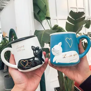 YIDINGホット販売カップル旅行コーヒーマグ猫セラミック3Dかわいい動物猫手作り中国セラミックマグカップ卸売在庫