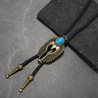 Vintage Aigle Bolo Cravate Pendentif Turquoise Ornement Hommes Mariage En Alliage De Zinc En Cuir Corde Lariat Collier