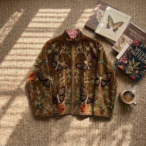 Handmade Suzani Embroidered Brown <b>Velvet</b> <b>Jacket</b> Butterfly Floral Embroidery Ethnic <b>Women</b>’s <b>Jacket</b> Wholesale - Product Image 1