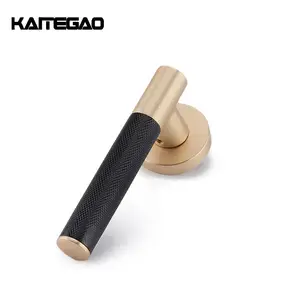 Knurled Privacy Door Lever Handle Round Knob Classical European Design Zinc Alloy Gold Interior Door Lock Handle