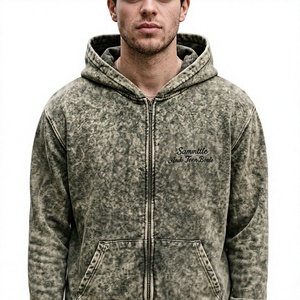 Custom Acid Wash Zip Up Hoodie Mens Oversized <b>Vintage</b> Hooded <b>Sweatshirt</b> Heavyweight Cotton Fleece Full Zip Casual Streetwear - Product Image 4