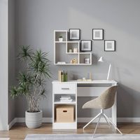 Bureau d'ordinateur pour la maison, poste de travail, table d'étude avec étagères de rangement et tiroirs, en MDF écologique et durable, pour chambre et bureau