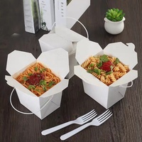 Boîte à lunch jetable personnalisée avec poignée en plastique, pliable, 1000 ml, pour salades, fruits, plats à emporter, en papier