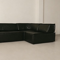 Canapé d'angle modulaire en cuir, style italien de luxe, noir, design bloc de tofu, ensemble pour salon