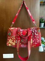 Sac polochon en coton jaune de luxe avec fleurs et imprimés en blocs Bagage à main lavable pour femmes pour voyage Plage Shopping