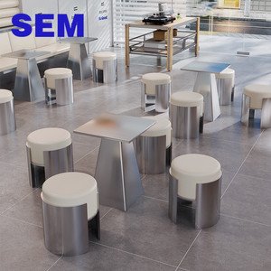 Muebles para Cafetería al <span class=keywords><strong>por</strong></span> Mayor SEM, Mesa de Comedor Cuadrada de Acero Inoxidable con Juego de 4 Sillas, Diseño para Cafetería y <span class=keywords><strong>Restaurante</strong></span> - Product Image 1