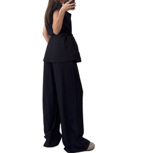 Costume décontracté uni pour femmes, sans manches, avec pantalon large et court - Product Image 3