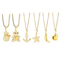 316L Edelstahl Zirkon Anhänger Halskette Trendige Gliederkette 18K Vergoldet Kleiner Glücksbringer Unisex Schmuck Großhandel