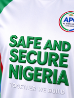 T-shirt de campagne APC Nigeria pour le Congrès de tous les progressistes – T-shirt personnalisé en polyester imprimé « SAFE and SECURE NIGERIA »