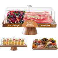 Support à gâteau en bois d'acacia avec couvercle - Support à gâteau rectangulaire, ensemble de présentation de desserts 2-en-1 et planche à charcuterie