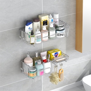 304 Stainless Steel Modern Bathroom Double-tier Rack Punch-free Wall-mounted Rectangle Set Multifunctional <b>Waterproof</b> Towel - Product Image 2