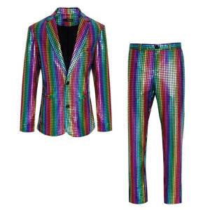 Ensemble de blazer unisexe à paillettes pour cosplay, costume bronzant pour soirée disco, scène, boîte de nuit, performance brillante, costumes de scène pour TV et cinéma, en nylon - Product Image 2