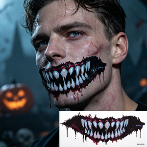 Custom Horror Mouth Smile Temporary <strong>Tattoo</strong> Factory Wholesale Realistic Scary <strong>Joker</strong> <strong>Tattoo</strong> for Cosplay - Product Image 6