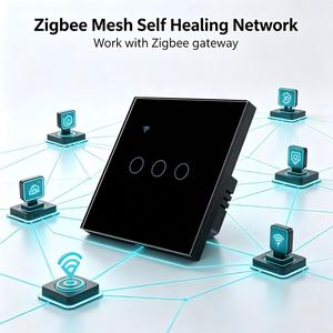 Interruptor de Luz Táctil Inteligente Tuya Zigbee 10A para la UE, de Vidrio Templado Negro, Monopolar, Control Remoto por App, Temporizador, Control por Voz, 400W/Gang - Product Image 6