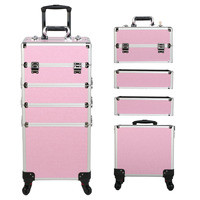 Trolley de Maquillage Roulant Grande Capacité 4-en-1 avec Roues Pivotantes Verrouillables – Valise de Salon/Barbier et Chariot de Voyage