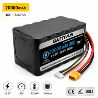 Batterie de drone de relevé aérien sans pilote BATTIVUS 20000mAh 21.6V 432Wh 36C 6S4P XT60 INR21700-50PL avec décharge 25C Lipo FPV Akku Pack