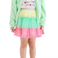 Rok Tutu Tulle Bertingkat Pelangi Pastel untuk Anak Perempuan, Rok Kecil Putri Tari Anak-anak dengan Pinggang Berkilau Berlapis Jaring, Butik Pakaian