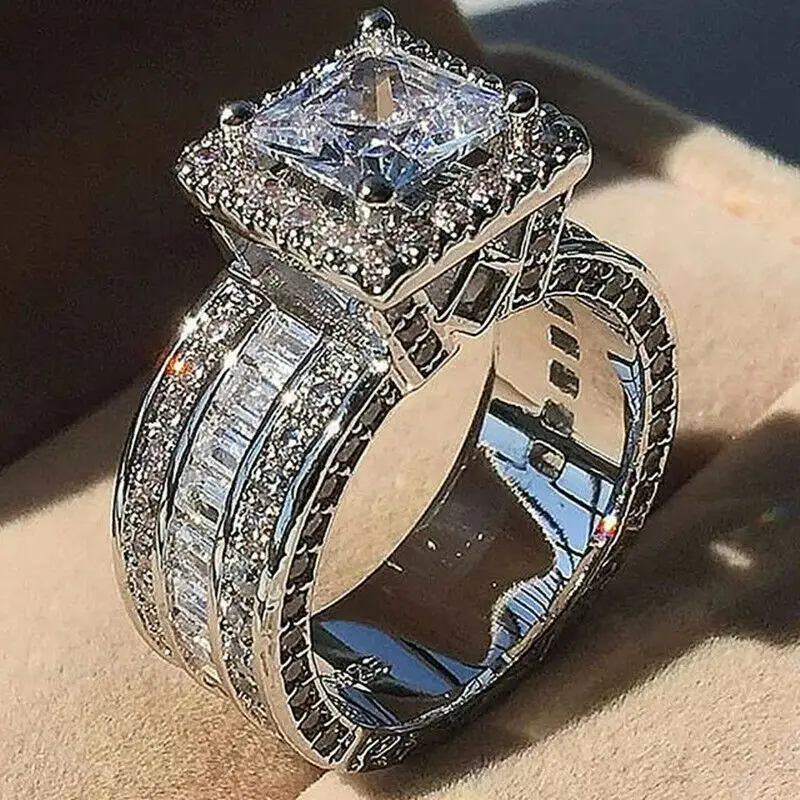 女性花嫁婚約指輪ジュエリーファッション販売2層模造ダイヤモンドシルバーリング