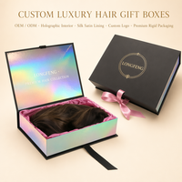 Kotak Hadiah Wig Holografik Rose Gold Kustom, Kotak Warna Dua Bagian dengan Pita Merah Muda, Lapisan Satin Hitam Matte Magnetik untuk Rambut