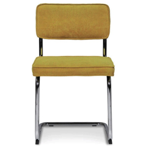 <span class=keywords><strong>Chaise</strong></span> de salle à manger en porte-à-faux en <span class=keywords><strong>tissu</strong></span> rembourré <span class=keywords><strong>jaune</strong></span> moutarde confortable et élégante sans accoudoirs - Product Image 2