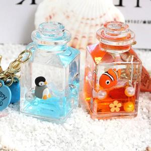 Liquid Floating Milk Box Keychain Cute Cartoon Penguin Fish Tortoise Keyring Creative Colorful <b>Cord</b> Bag Car Key Chain - Product Image 1