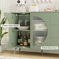 Meuble de Buffet Vert Moderne Mid-Century | Rangement Rétro-Contemporain avec Découpes Circulaires et Verre Nervuré