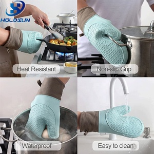 Nouveauté : Gants de four en <span class=keywords><strong>silicone</strong></span> à pois, résistants à la chaleur, couleur personnalisable, avec doublure en tissu coton pour la cuisine - Product Image 4
