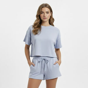 Conjunto de Top Corto y Pantalones Cortos para Mujer, Diseño Personalizado, para Uso en Exteriores, Color Sólido, Cómodo - Product Image 1