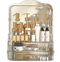 Boîte de rangement en plastique transparente anti-poussière de grande capacité pour cosmétiques de table