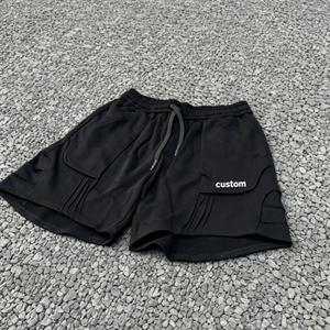 Custom Men's Black Cargo <b>Shorts</b> Drawstring Waist Pockets Front Logo Casual Style Mid Rise Breathable Fabric - Product Image 3