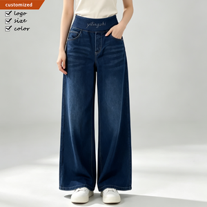 <span class=keywords><strong>Jeans</strong></span> a Vita Alta Personalizzati con Elastico in Vita, Vestibilità Lusinghiera e Snellente, Pantaloni in Denim a Zampa d'Elefante per Donna con Silhouette Eccellente - Product Image 1