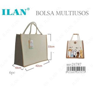 Bolsa de Lona Multiusos Ilan 33x42x18 Cm con Estampado de Gato para Compras y Almacenamiento - Product Image 1