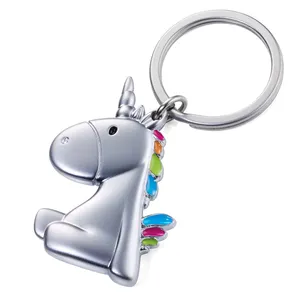 Portachiavi unicorno cavallo portachiavi in lega di zinco smalto morbido argento lucido Girly per bambini all'ingrosso diretto in fabbrica