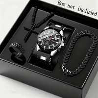 Montre de mode pour homme, ensemble de 4 pièces avec collier croix et bague, montre-bracelet pour homme avec bracelet en silicone, ensemble de bijoux en alliage, cadeau pour homme