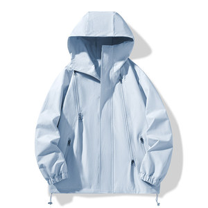 Chaqueta Cortavientos Unisex con Capucha, Color Sólido, Manga Larga, Resistente al Viento, para Senderismo al Aire Libre - Product Image 3