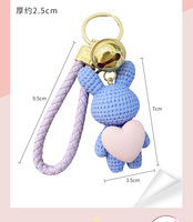 Gros dessin animé lapin lapin pour amour coeur tricot pendentif porte-clés à la mode en plastique porte-clés sac charme Couple enfants cadeau