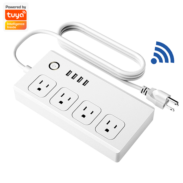 Tuya WiFi Smart Power Strip Socket with 4 Outlets and USB Ports 1650W 120V Industrial Extension Cord for Home Use