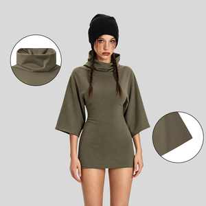Abito da donna vintage con logo personalizzato, vestito aderente a collo alto, tuta intera slim fit per donna - Product Image 4