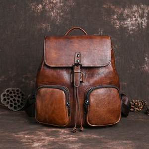 Mochila Ando Bag Vintage de Cuero Vacuno Genuino con Solapa y Bolsillos Frontales con Cierre, Mochila de Viaje para el Día a Día - Product Image 3