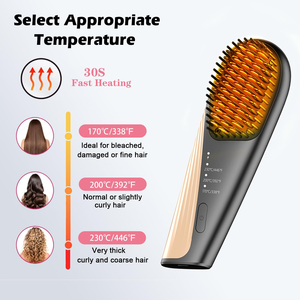 Battery-Powered 35W Bristle Straightener <b>Brush</b> Heating Temperature Display Anti-scald Design 3 Temperature Settings Household - Product Image 2