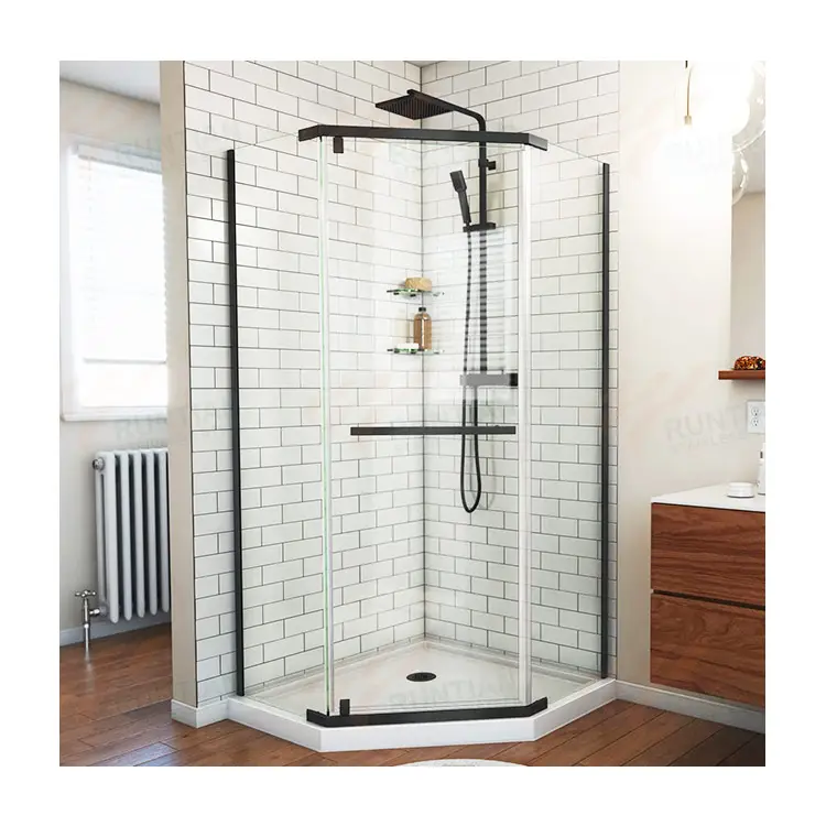 Kit completo de acessórios para chuveiro de vidro nano quadrante transparente com porta pivotante de cabine