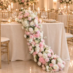 Chemin de table en fleurs artificielles HK-FR048, roses en soie, pour mariage, décoration de fête - Product Image 1