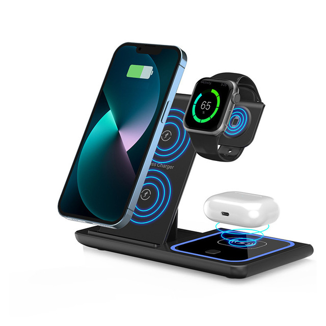 2026 Best Selling 3 in 1 Foldable Wireless Charger for Mobile Smartwatch Earbuds with OTP Protection
