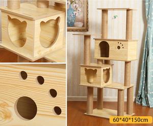 Wholesale Wooden Pet Scratcher House Tower Condo <strong>Cat</strong> <strong>Tree</strong> House <strong>Wood</strong> <strong>Cat</strong> <strong>Trees</strong> and Scratching Post - Product Image 5