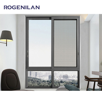 Fenêtres coulissantes isolées à double vitrage avec cadre en aluminium à 2 rails, série ROGENILAN 100, grille intégrée aux designs de fenêtres