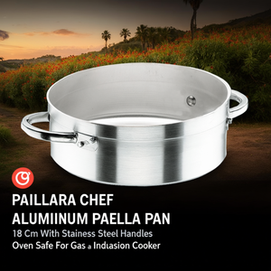 Padella per paella Paellera Chef in alluminio da 18 cm con manici in acciaio inox, adatta al forno, per fornelli a gas e a induzione - Product Image 3