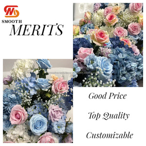 SMOOTH <strong>Factory</strong> Direct High Quality Artificial Flowers Runner Wedding Blue Hydrangea Flower <strong>Row</strong> Arrangement for Wedding Decor