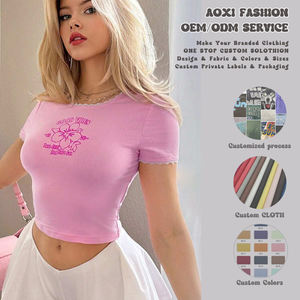 Petit quantité minimale de commande 50 blanc t-shirt <span class=keywords><strong>Ladues</strong></span> Crop hauts dernière conception de haute qualité Vintage rétro Y2K coton bébé t-shirt mince t-shirt pour les filles - Product Image 3