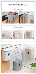 Wall Hanging <b>Plastic</b> Waste Bin <b>Kitchen</b> Wall-mounted Trash Can with Lid - Product Image 4