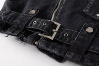 Vêtements d'hiver pour hommes personnalisés, veste en jean de moto à fermeture éclair, manteau de veste en jean noir décontracté avec ceinture et coupe cintrée